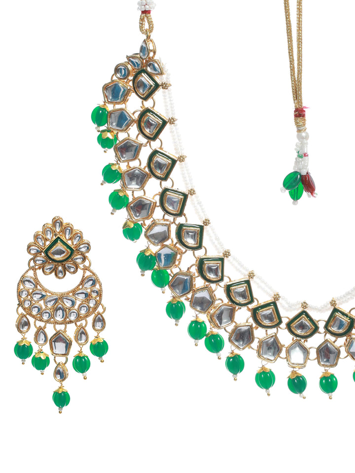 Priyaasi Kundan Green Stone Studded Gold Plated Choker Jewellery Set