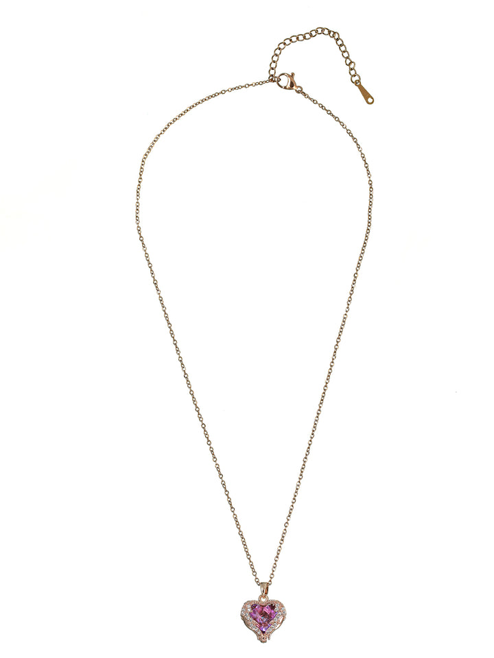 Priyaasi Purple Heart American Diamond Rose Gold Plated Necklace