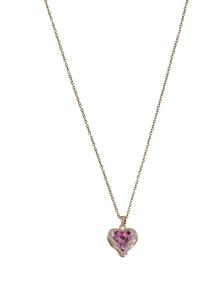 Priyaasi Purple Heart American Diamond Rose Gold Plated Necklace
