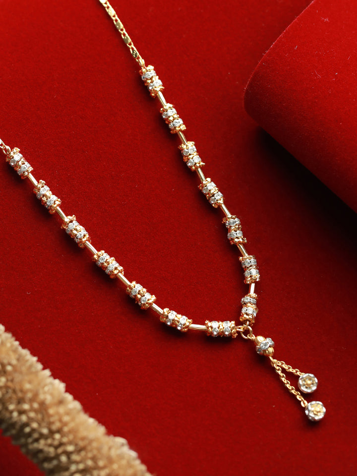 Priyaasi Stylish Rings Link American Diamond Gold Plated Necklace