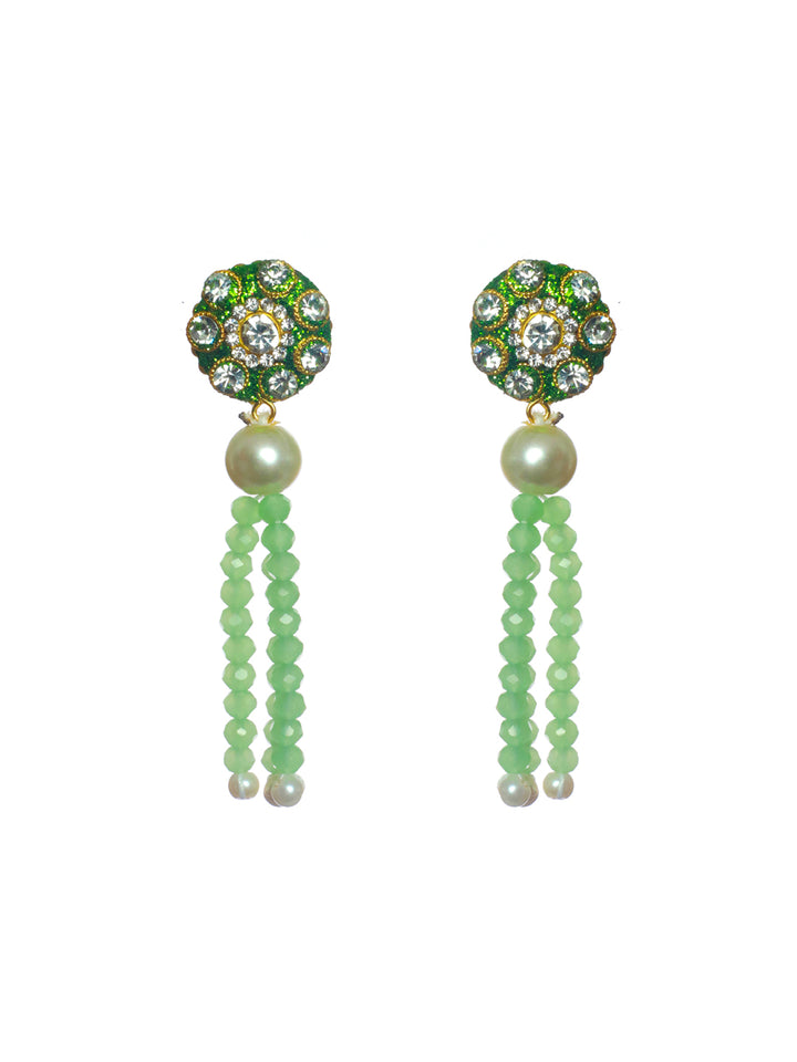 Priyaasi Green Studded Floral Mirror Block Choker Jewellery Set