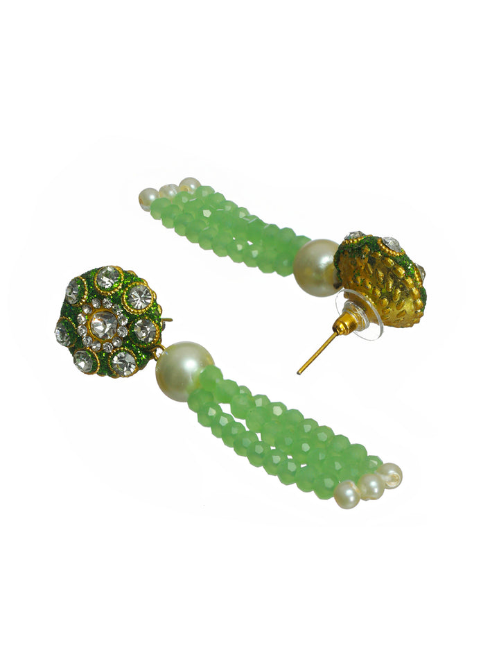 Priyaasi Green Studded Floral Mirror Block Choker Jewellery Set