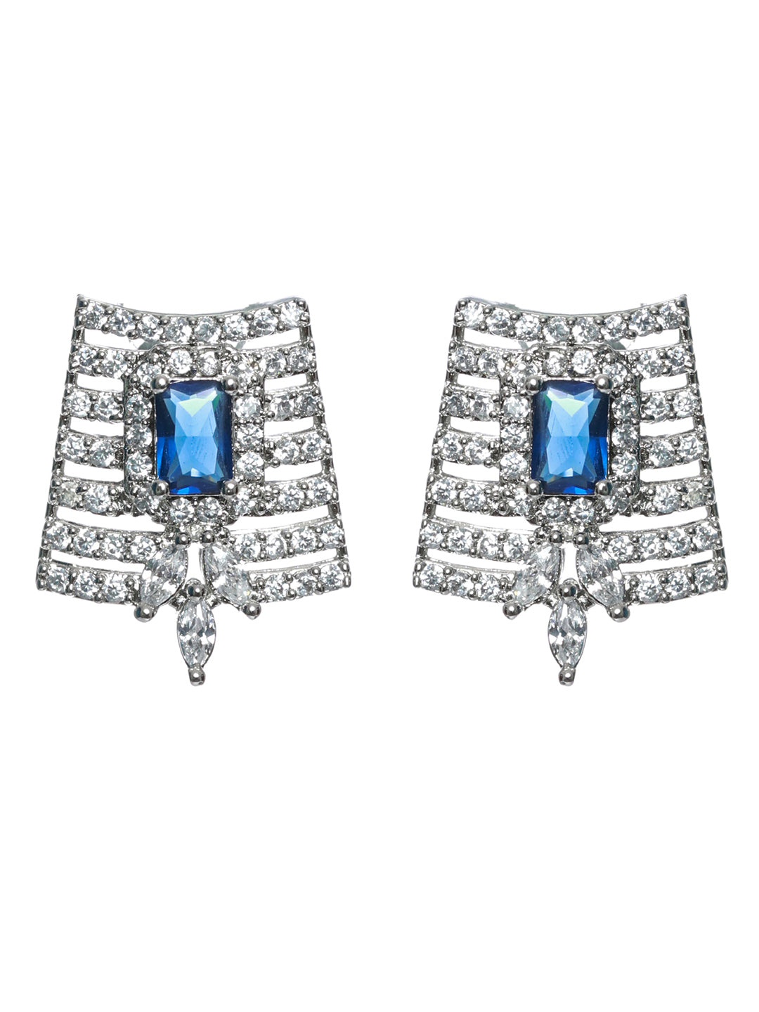 Priyaasi Blue Multilayer American Diamond Choker Jewellery Set