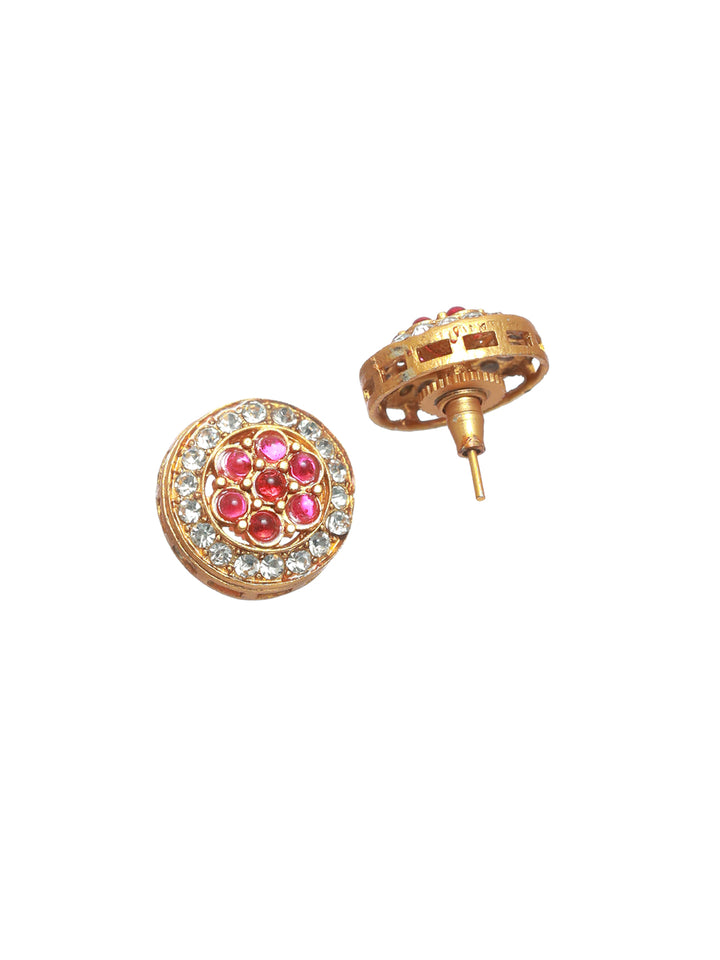 Priyaasi Pink Round Floral Studded Gold Plated Jewellery Set