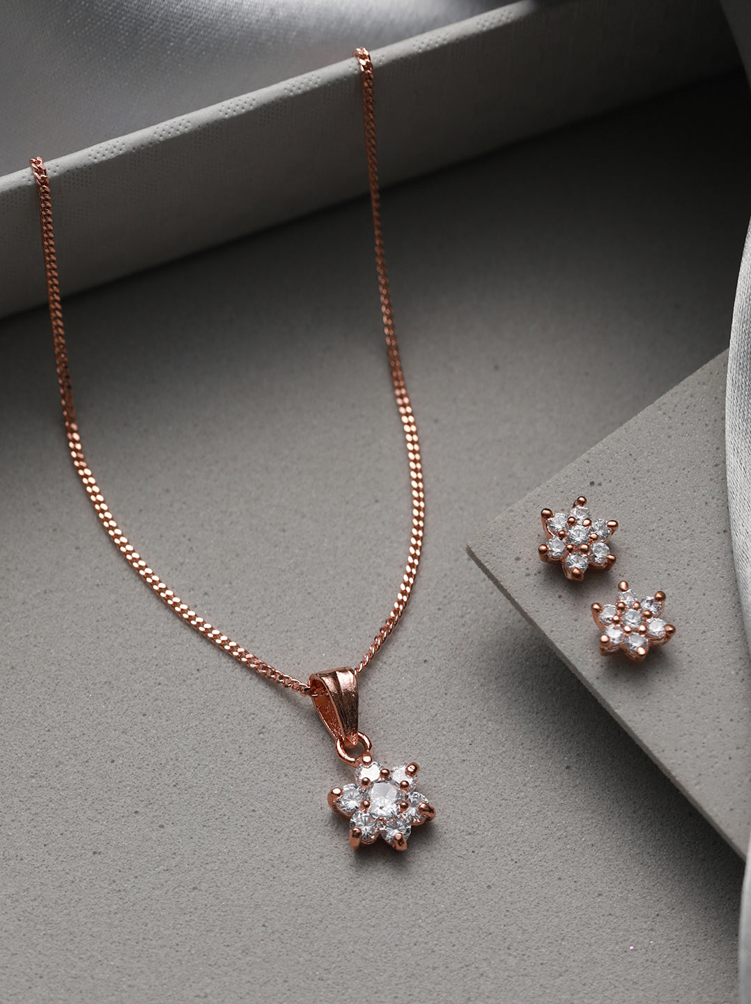 Floral American Diamond Rose Gold-Plated Jewellery Set – Priyaasi