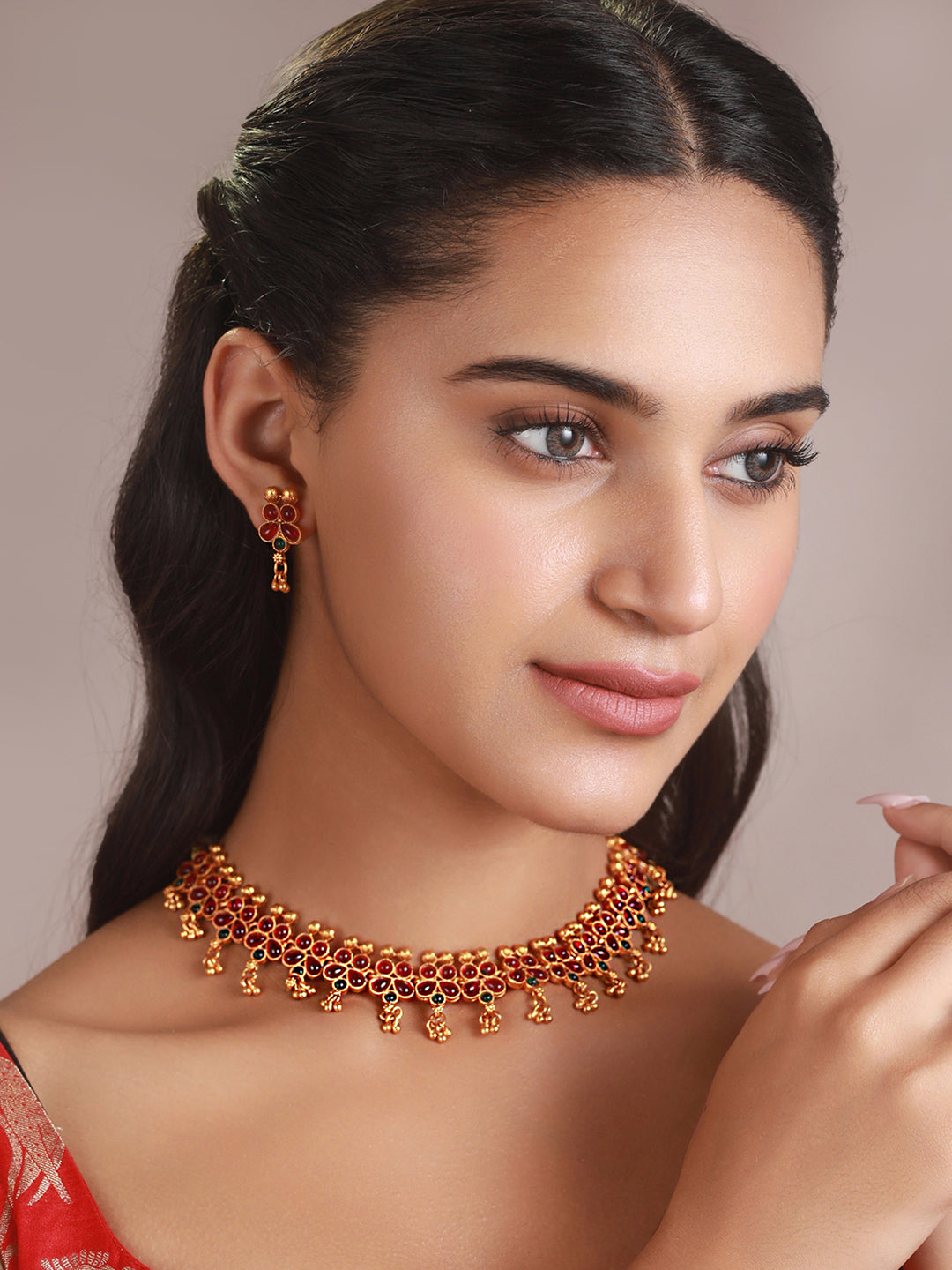 Priyaasi Rose Gold-Plated AD & CZ Studded Jewellery Set
