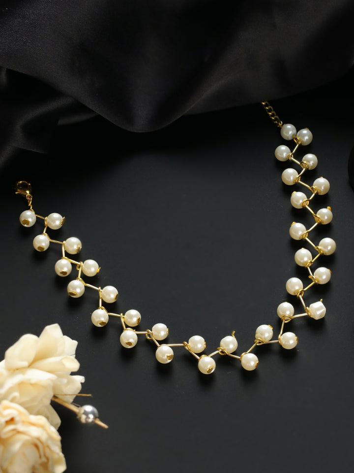 Priyaasi White Snaky Pearl Gold-Plated Choker Necklace