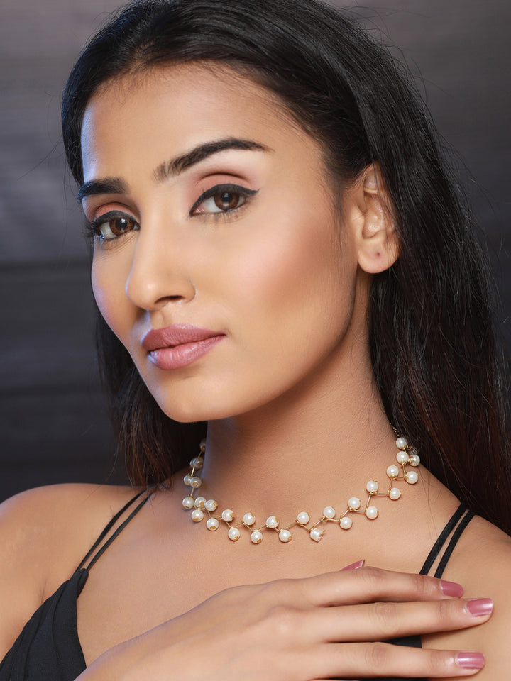 Priyaasi White Snaky Pearl Gold-Plated Choker Necklace