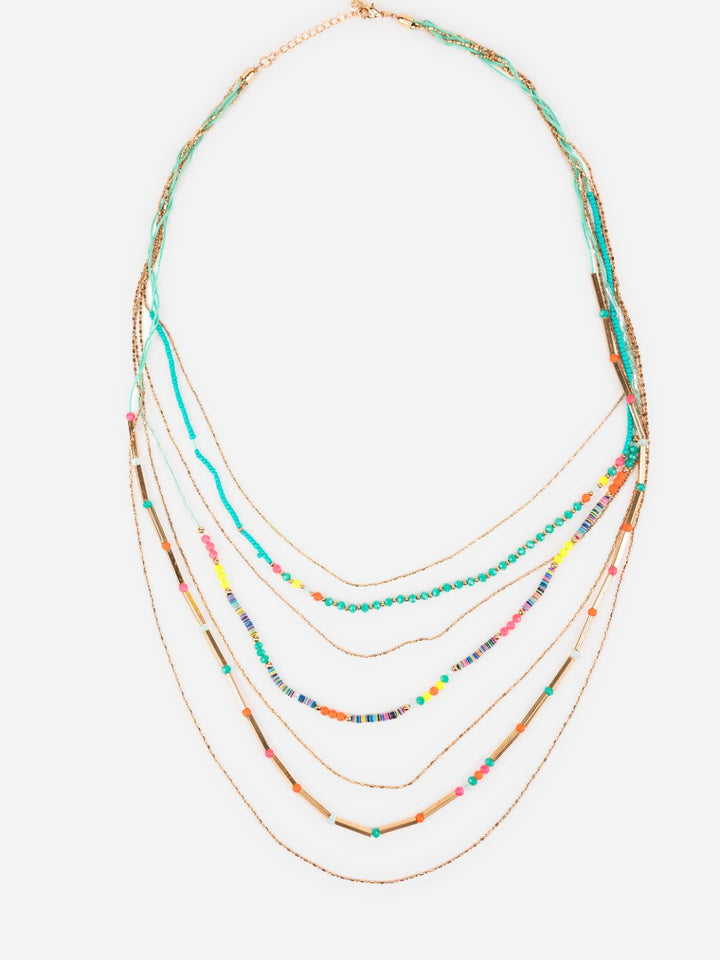 Multicolor Layered Beaded Sequin Gold-Plated Necklace