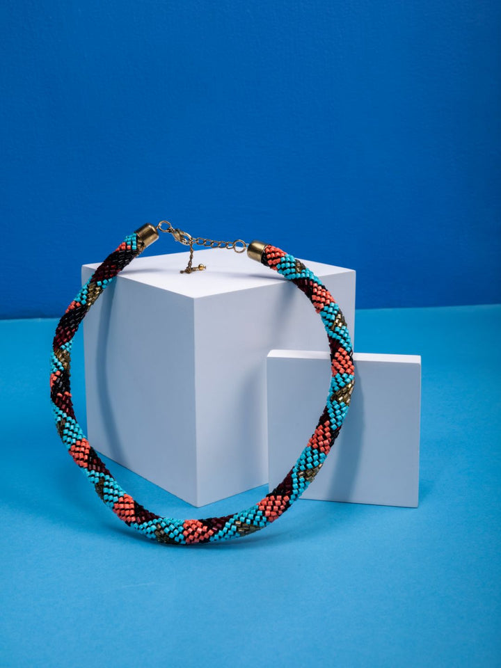 Multicolor Beaded Twist Gold-Plated Necklace