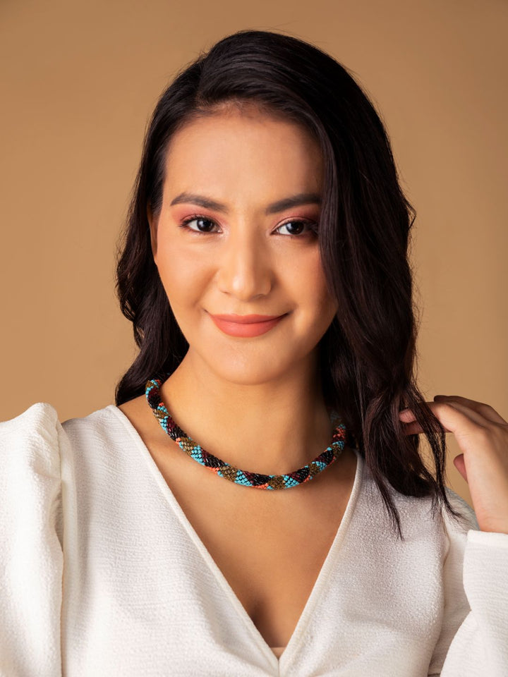 Multicolor Beaded Twist Gold-Plated Necklace
