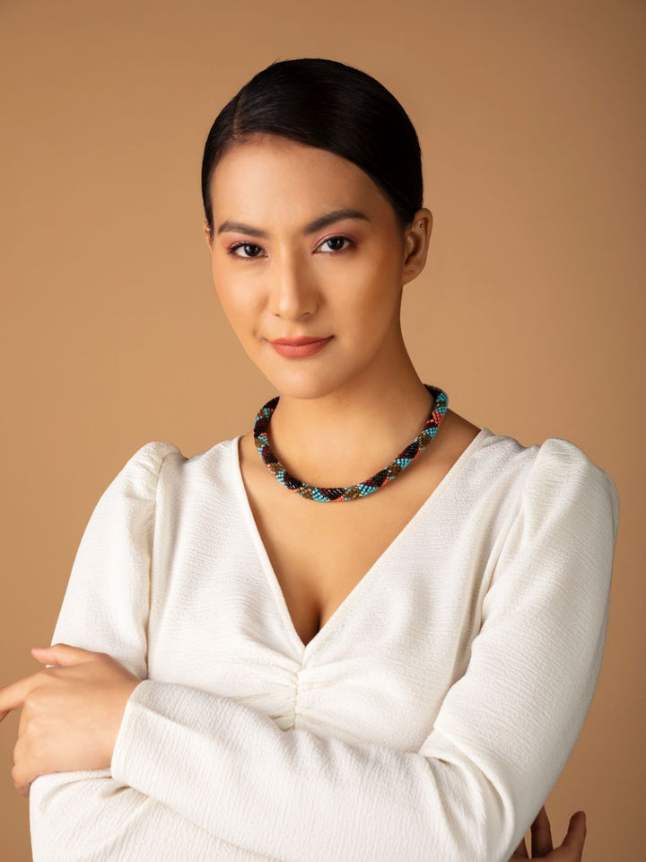 Multicolor Beaded Twist Gold-Plated Necklace