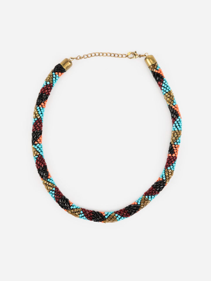 Multicolor Beaded Twist Gold-Plated Necklace