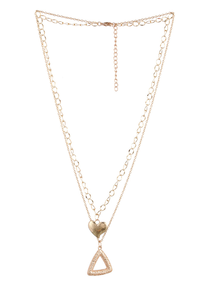 Dual-Layer Triangular Heart Drop Link Style Gold-Plated Necklace