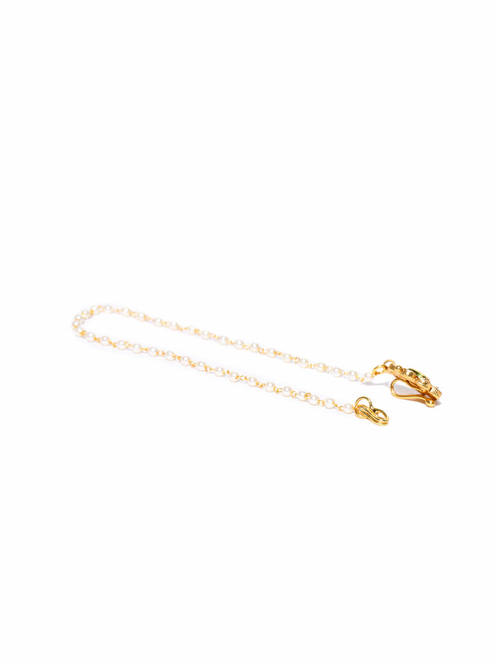 Gold Plated Kundan Nose Ring/Nath with Pearl Chain For Women/Girls