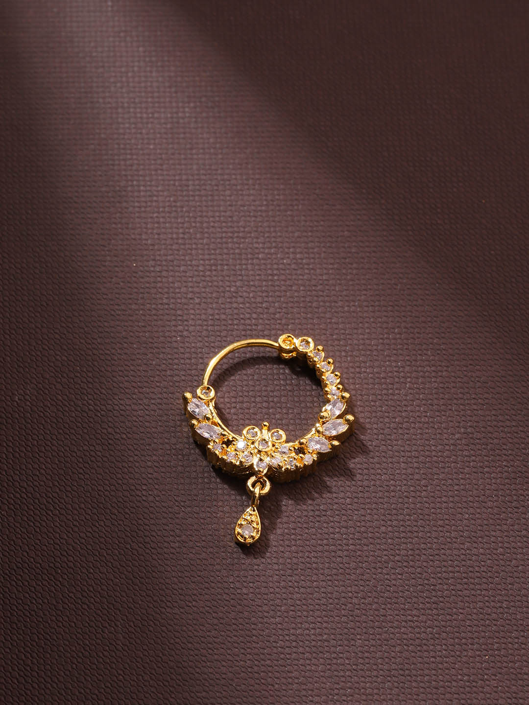 Minimal Magic Floral American Diamond Studded Gold-Plated Nose Ring