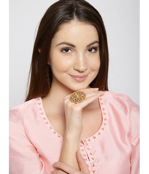 Gold Plated Kundan Statement Ring