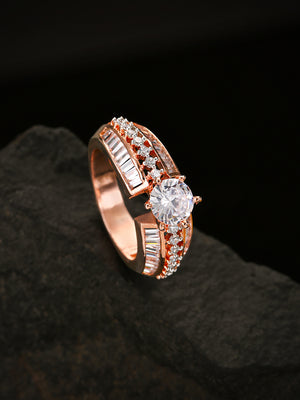 Rosy Affair - American Diamond Studded Rose Gold-Plated Ring