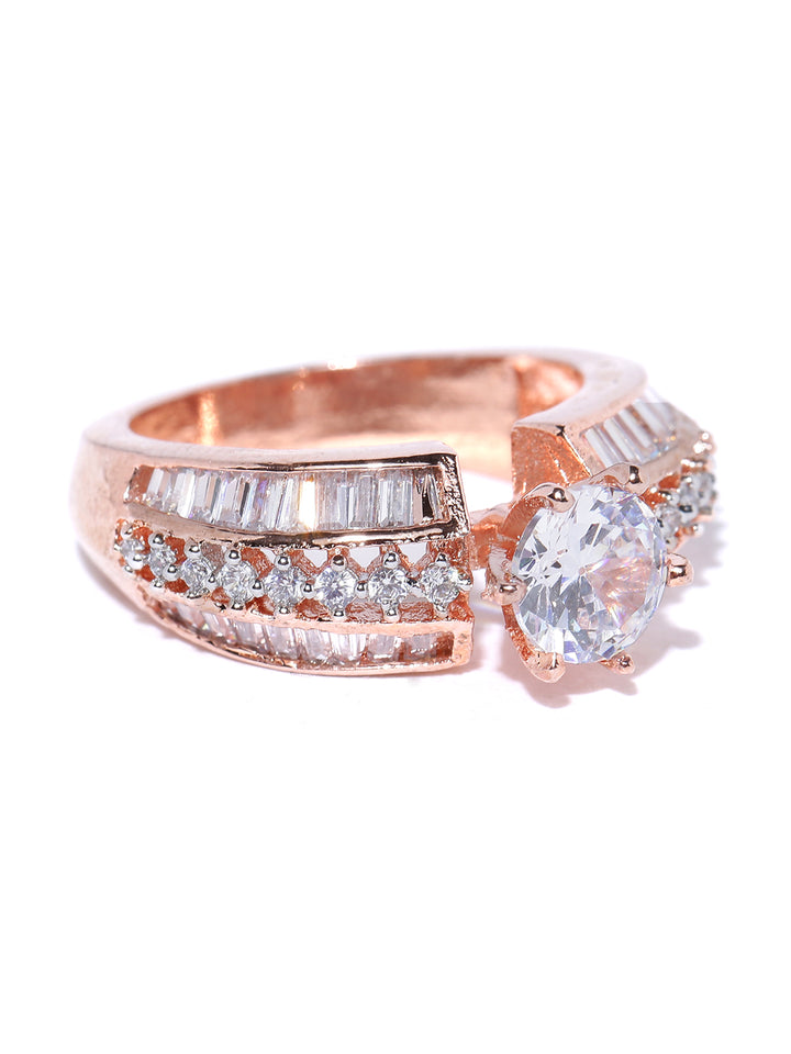 Rosy Affair - American Diamond Studded Rose Gold-Plated Ring