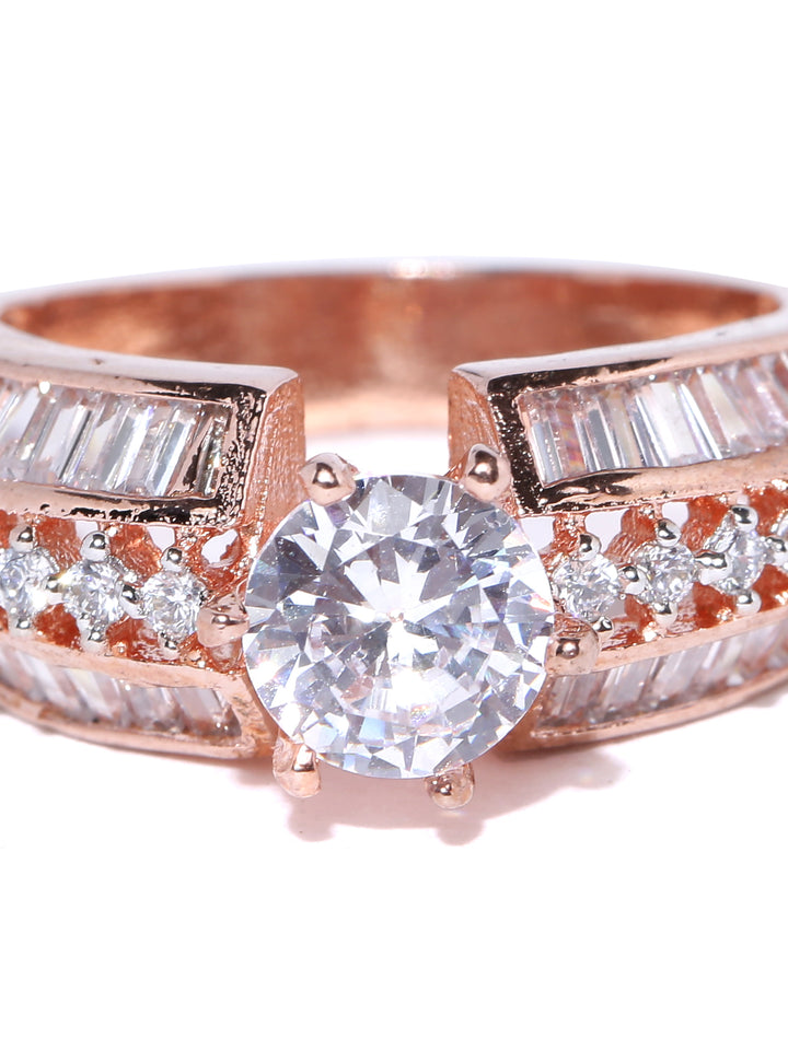 Rosy Affair - American Diamond Studded Rose Gold-Plated Ring