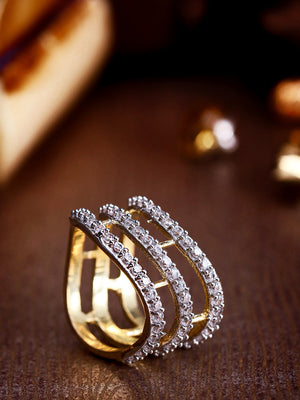 Gold-Plated American Diamond Studded Adjustable Ring