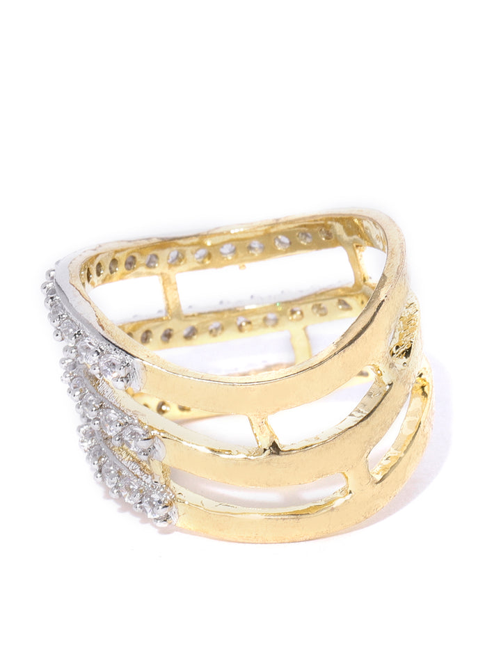 Gold-Plated American Diamond Studded Adjustable Ring