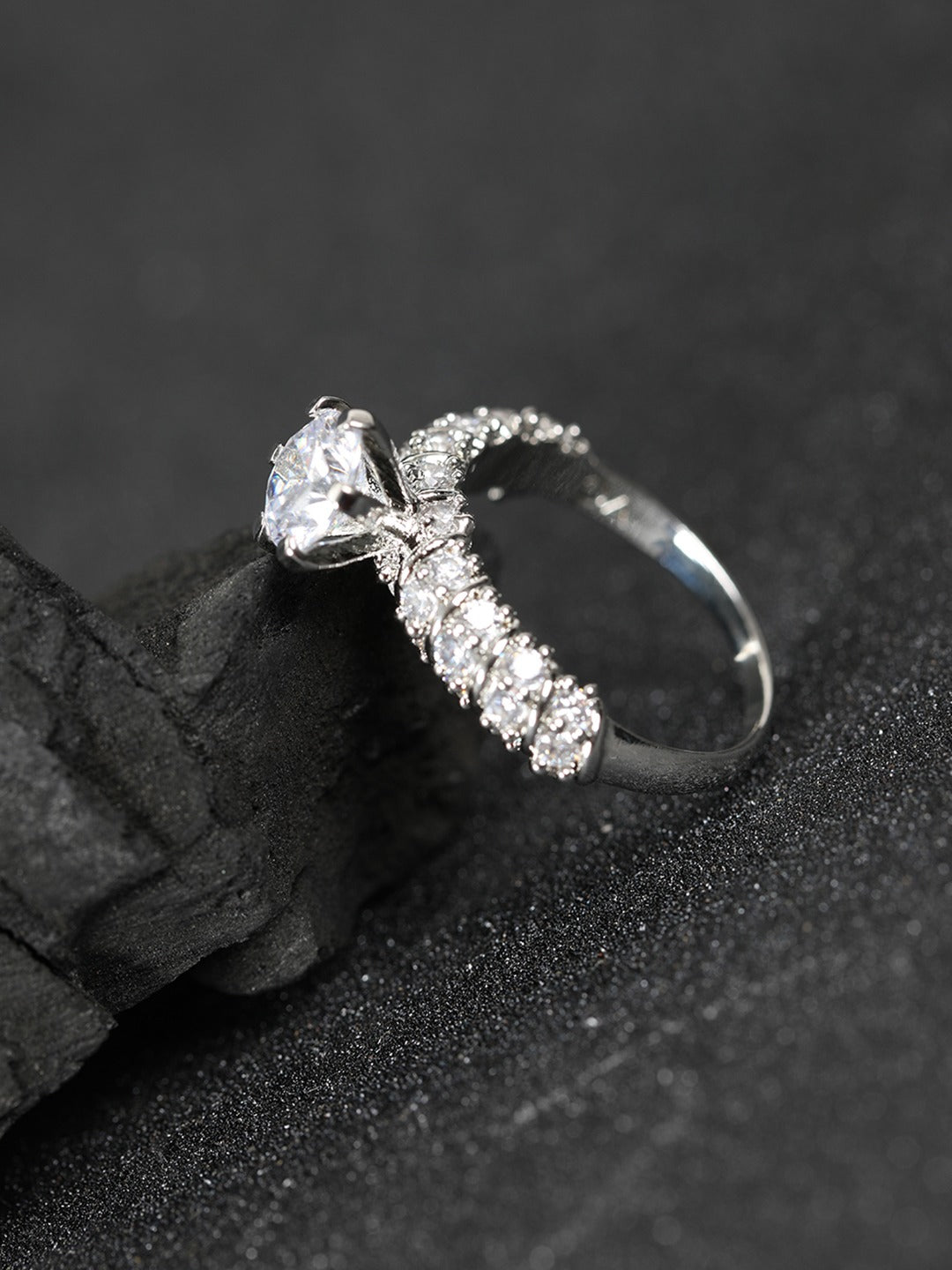 Eternity Band - Rhodium Plated AD and CZ Studded Off Silver Finger Ring