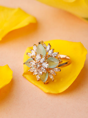 Contemporary Mint Green American Diamond Rose Gold Ring