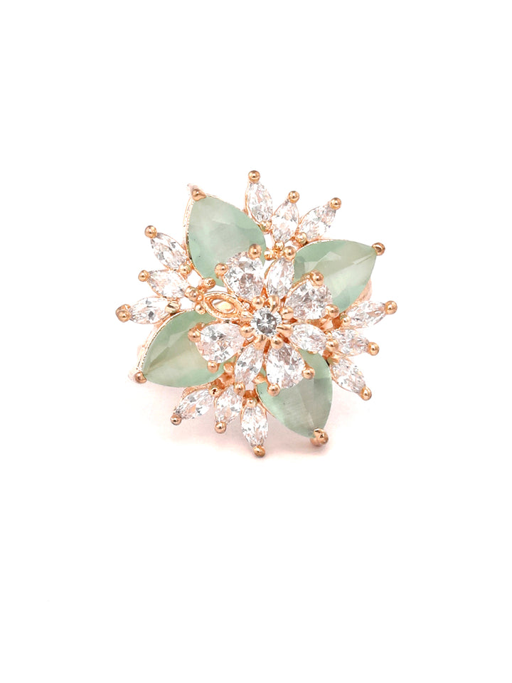 Contemporary Mint Green American Diamond Rose Gold Ring