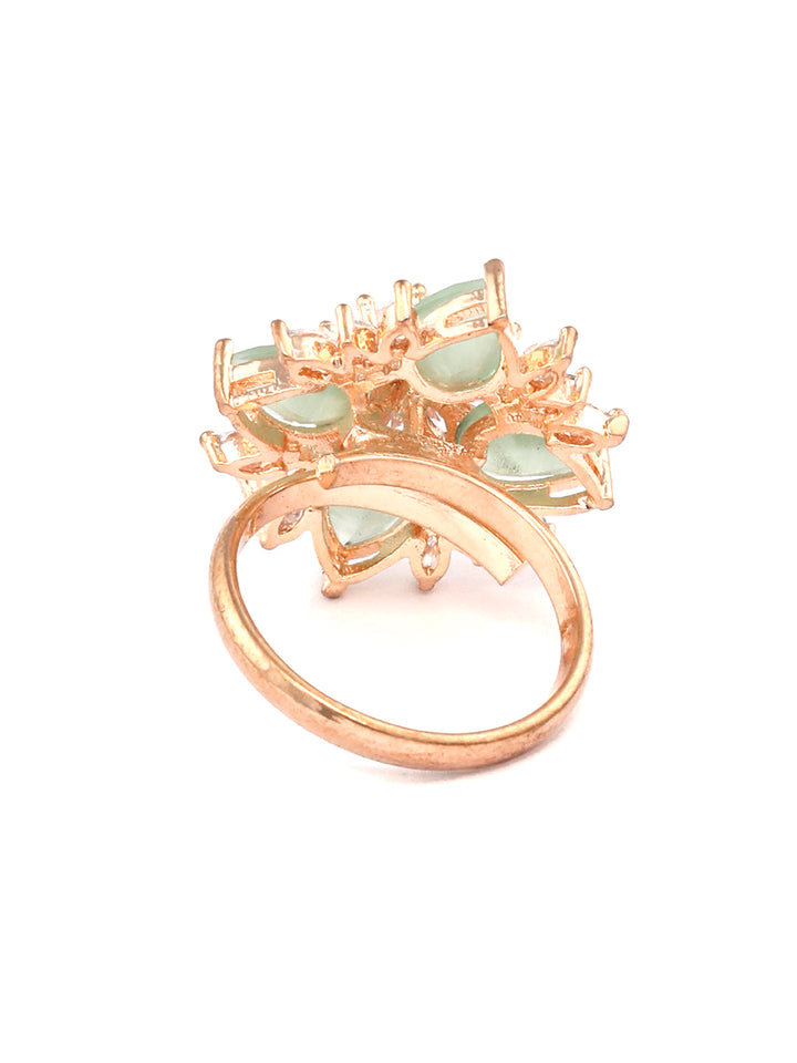 Contemporary Mint Green American Diamond Rose Gold Ring