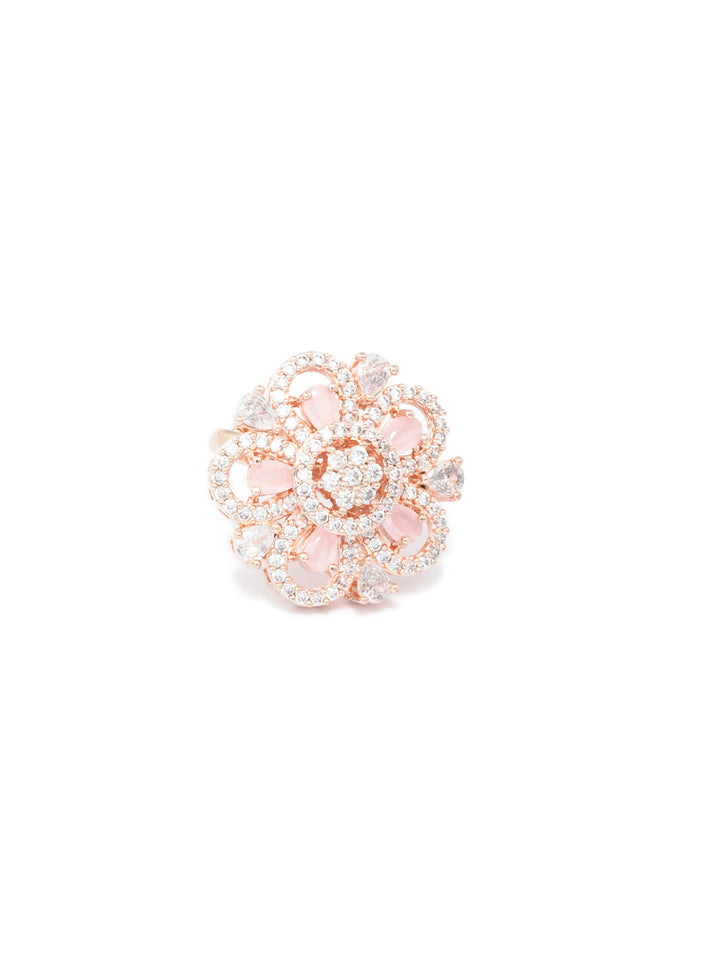 Pink Floral American Diamond Rose Gold Ring