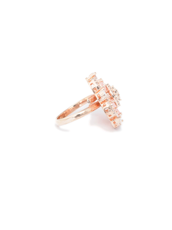 Pink Floral American Diamond Rose Gold Ring