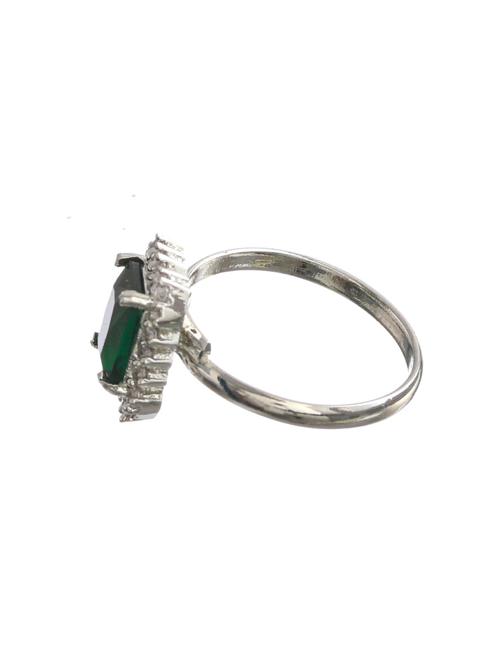 Priyaasi Emerald Green Silver Plated Solitaire Ring