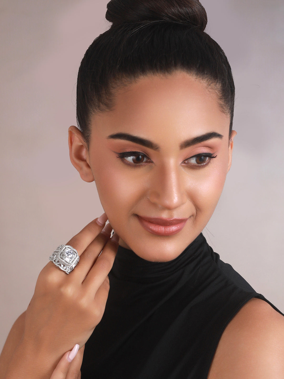 Priyaasi Women American Diamond Pearls Silver Plated Jewellery Set main image 1