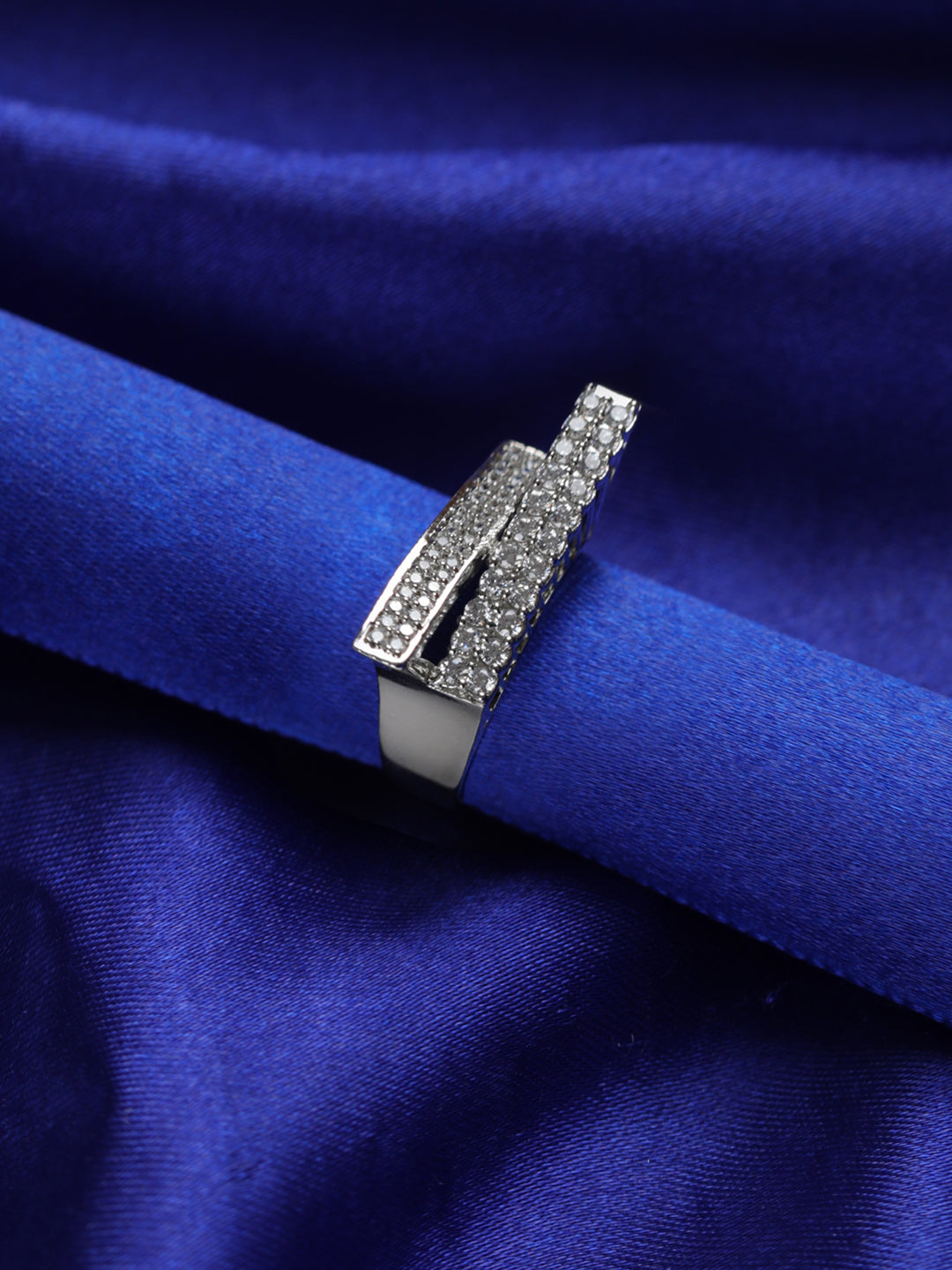 Priyaasi Dual Charm American Diamond Silver-Plated Ring