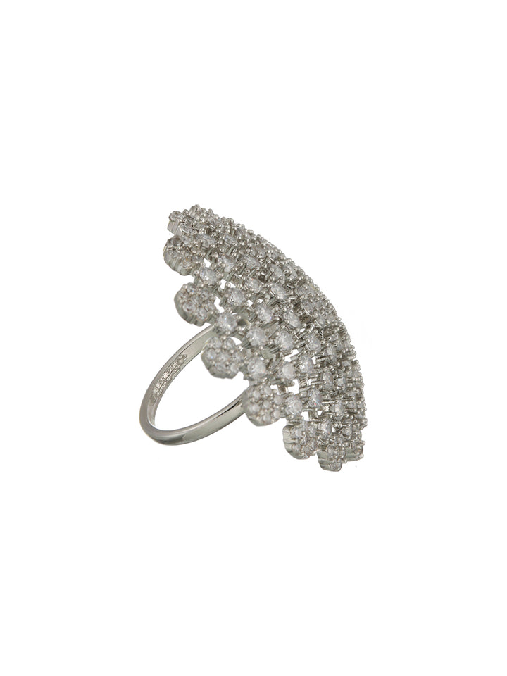 Floral American Diamond Silver-Plated Cocktail Ring