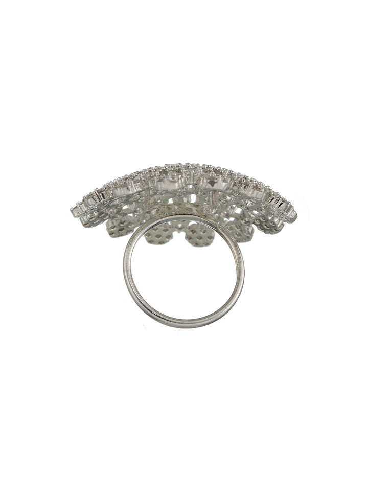 Floral American Diamond Silver-Plated Cocktail Ring