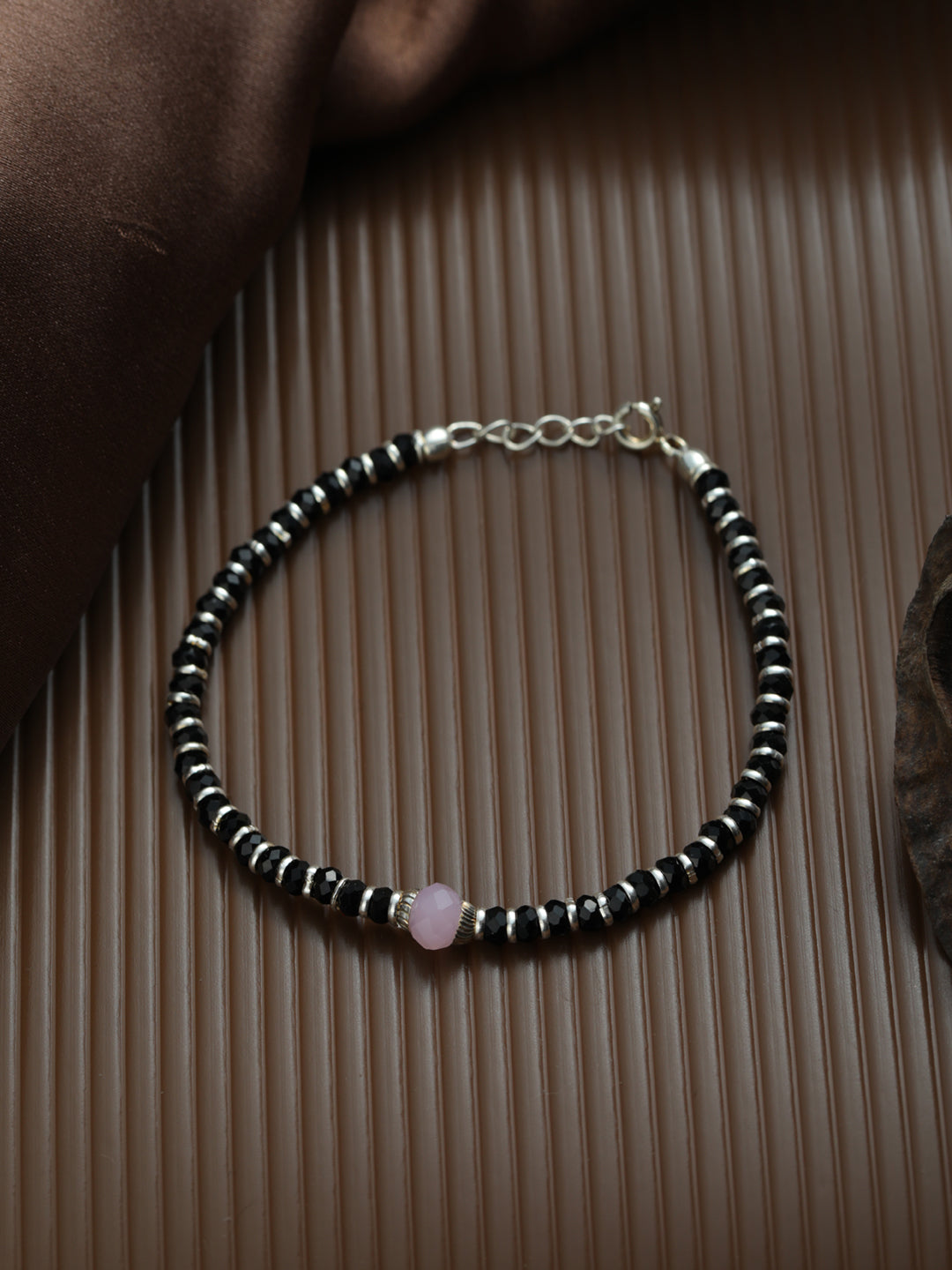 Pink and Black Stone Sterling Silver Bracelet Priyaasi