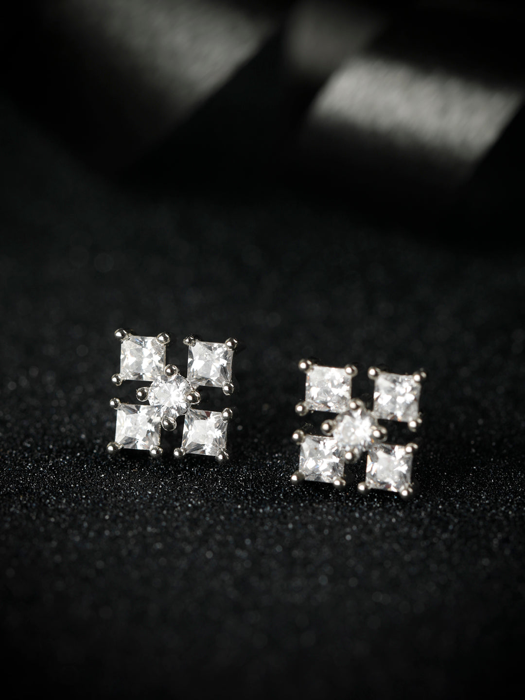 Sterling Silver Floral Four Petals American Diamond Studs Priyaasi