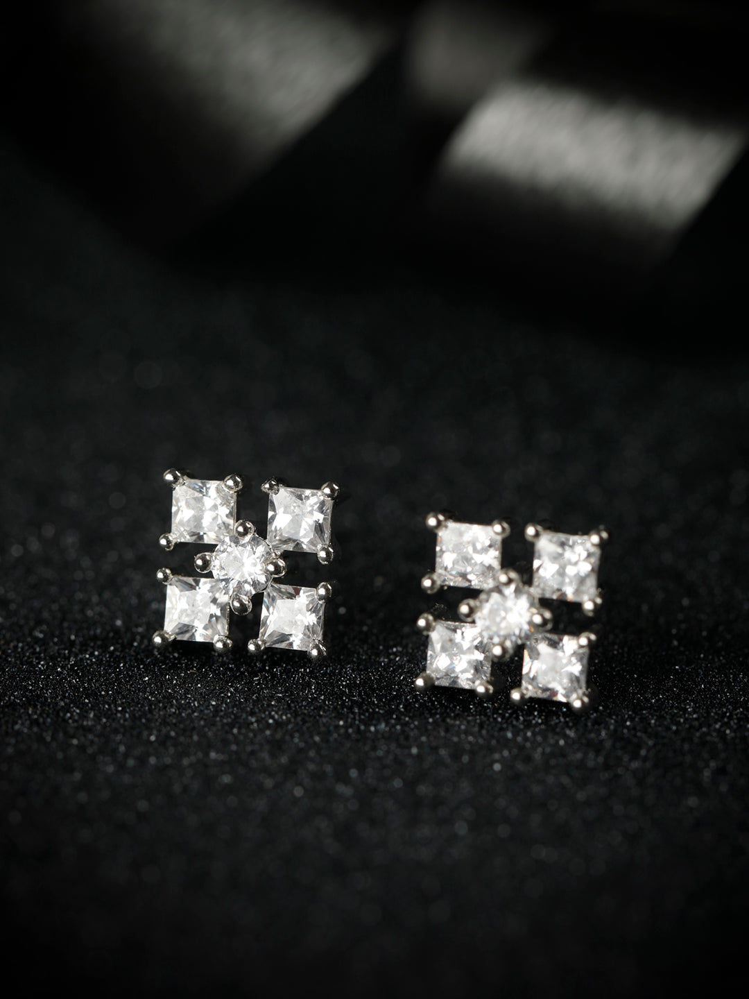 Sterling Silver Floral Four Petals American Diamond Studs
