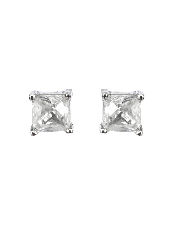 Silver Mini Square Solitaire Stud Earrings