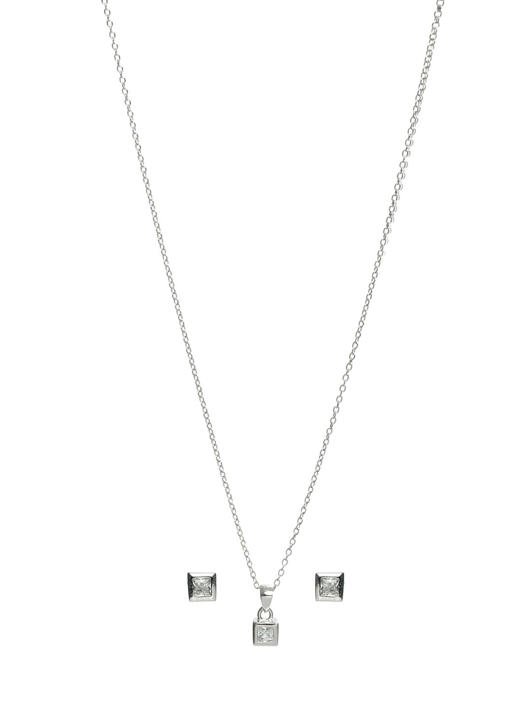 Silver Square Lining Solitaire Jewellery Set