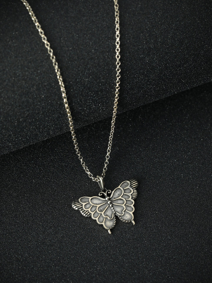 Oxidised Silver Butterfly Pendant Necklace