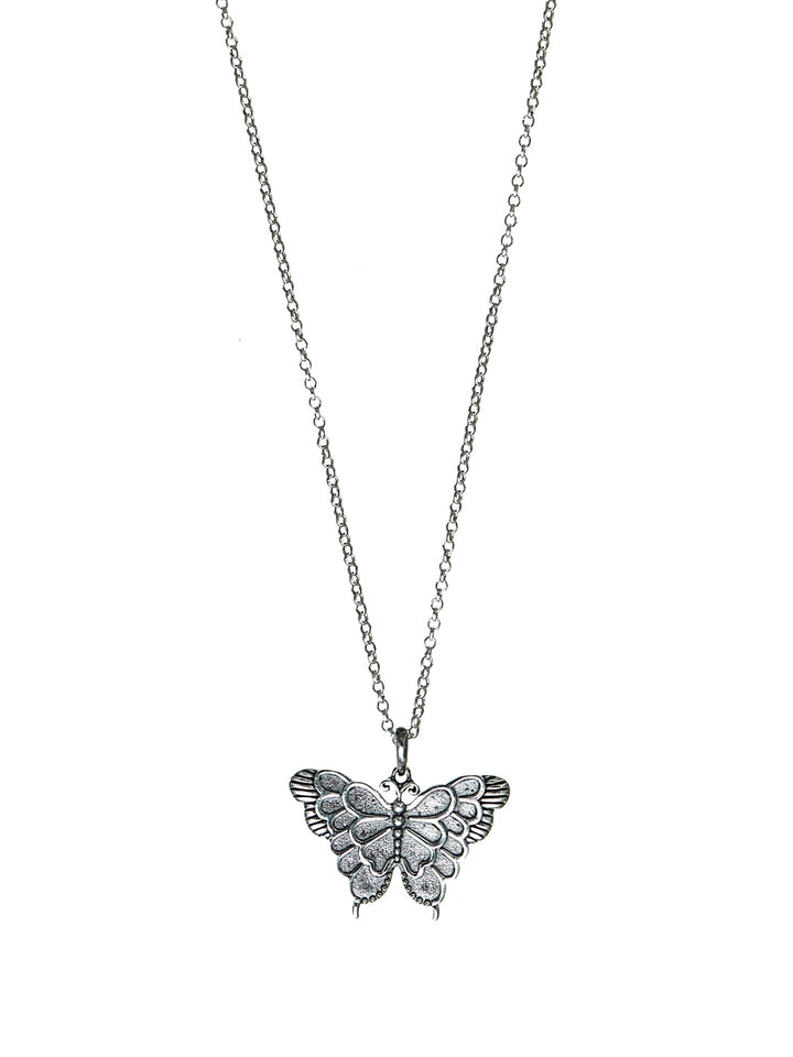 Oxidised Silver Butterfly Pendant Necklace