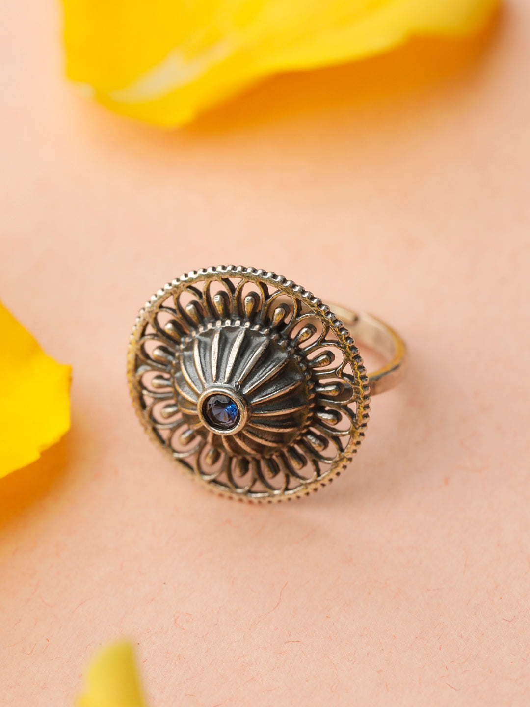 White - Saanjh Bela Mandala Oxidised Ring
