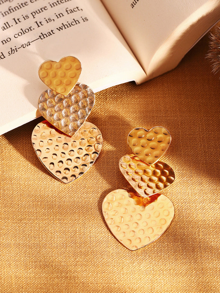 Priyaasi Gold Plated Heart-Shaped Drop Earrings