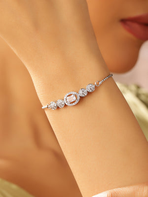 American Diamond Geometric Shaped Silver Plated Adjustable Bracelet