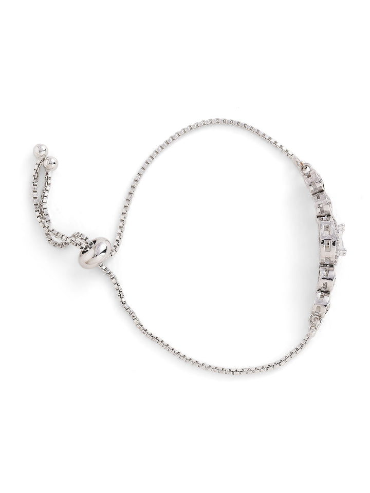 American Diamond Geometric Shaped Silver Plated Adjustable Bracelet