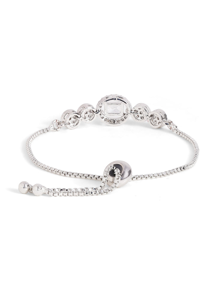 American Diamond Geometric Shaped Silver Plated Adjustable Bracelet