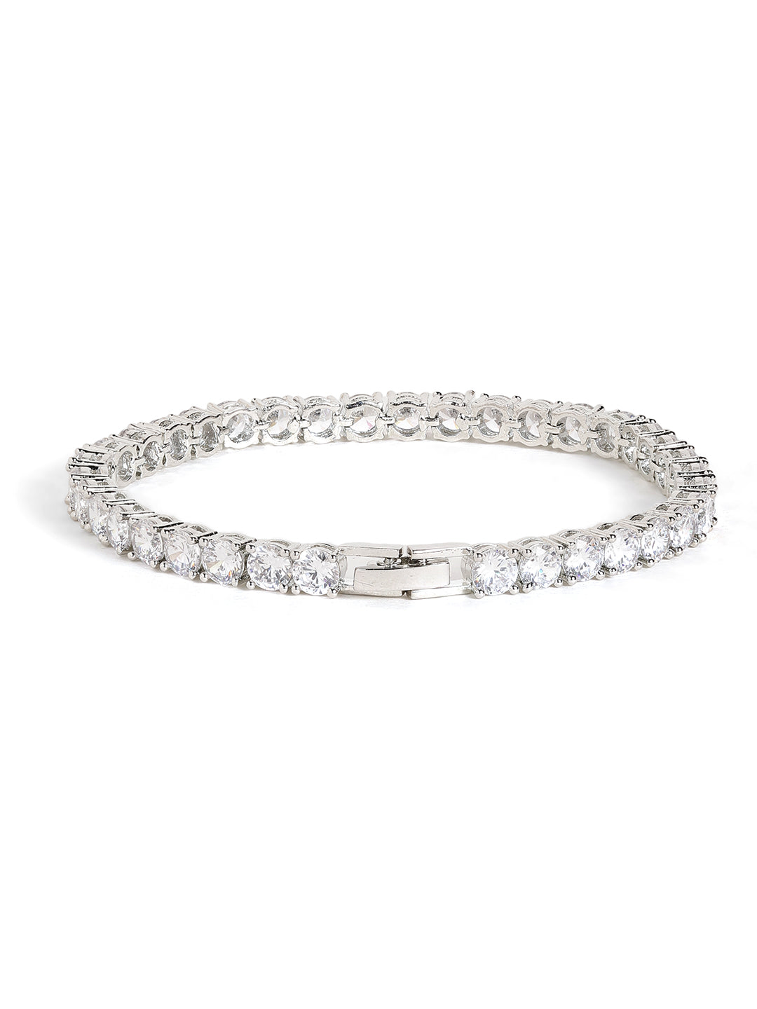 Statement Silver Plated American Diamond Fancy Bracelet